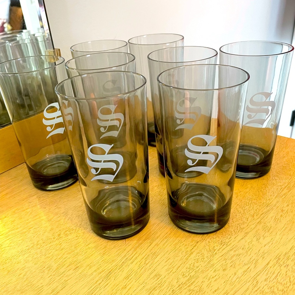 Vintage monogrammed drink glasses-S